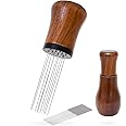 iCosoni WDT Tool, Espresso Distribution Tools, 10 x 0.35 mm 304 Stainless Steel Needles Installed with 10 Additional Needles for Replacing Coffee Distributor Natural Wood Handle with Stand (Walnut)
