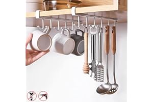 EigPluy 2 piezas Tazas Ganchos Debajo del Gabinete Soporte Tazas Cocina Almacenamiento Ganchos Utensilios de Cocina Lazos Cinturones y Bufanda Colgando Gancho Soporte de Rack sin Perforación(Blanco)