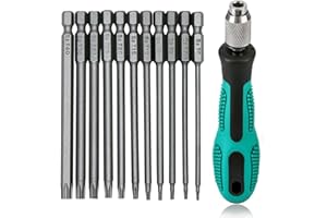 Fongmore Set di 12 cacciaviti Torx da 75 mm con codolo esagonale da 1/4 di pollice T6 T7 T8 T9 T10 T15 T20 T25 T27 T30 T40 con impugnatura antiscivolo per cacciavite