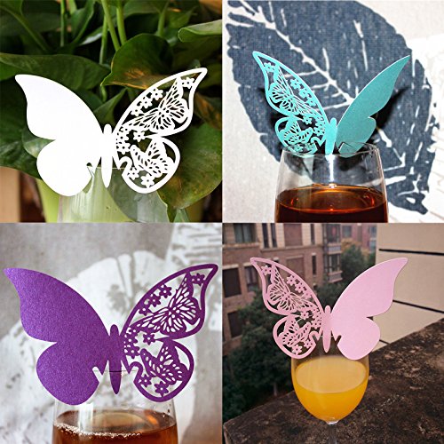 50 PCS Namenkarte Schmetterling Form Platzkarten Glasanhänger für Weinglas Cup Wandtattoos Wandsticker für Geschenk Hochzeit Party LianLe - 5
