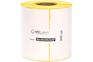 MD Labels Etiquetas térmicas blancas en rollo 100x150 mm 300 adhesivo permanente, etiquetas de envío, etiquetas térmicas de 4" x 6"
