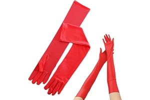 JTMKYO Guantes de Satén Rojos para Mujer - Largo de Codo 53cm - Para Noche, Ópera y Boda