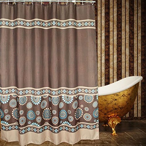 Cool Circle Floral Pattern Coffee,Brown Kids Bathroom Shower Curtain - Waterproof and Mildewproof Chocolate Polyester Fabric with 12 Plastic Hooks -180x180cm(72x72Inch)