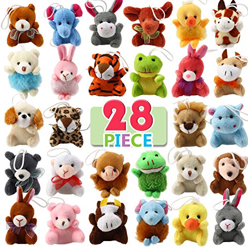 Punertoy Juguetes Infantiles, Set de Osito Perrito Patito Ranita Peluche Decoraciones Animales para Llavero Bolsas Mochilas Regalos Premios para Fiestas Temáticas Escuelas Niños Niñas (28 PCS)