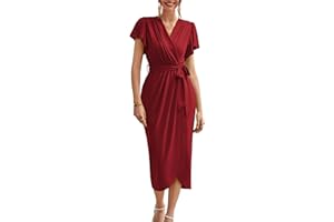 GRACE KARIN Women’s Dresses Ruffle Short Sleeve Ruched Wrap Summer Dress Bodycon Maxi Business Dress for Cocktail Wedding