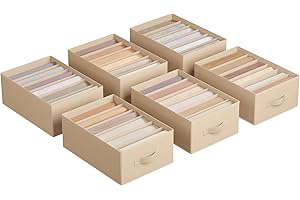 SONGMICS Juego de 6 Organizadores de Cajón, Organizadores de Armario de 6 Compartimentos, Plegables, 42 x 30 x 17 cm, para Pantalones, Ropa, Beige Arena RUS009K02
