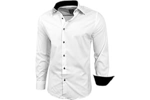 Baxboy Herren-Hemd Slim-Fit Bügelleicht Für Anzug, Business, Hochzeit, Freizeit - Langarm Hemden für Männer Langarmhemd R-44