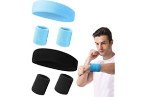 TSLRSA Muñequeras Sudor,muñequera tenis,Juego de 6 bandas para el sudor, pulsera deportiva de algodón para hombres y mujeres, ciclismo, correr, tenis, baloncesto, negro, azul