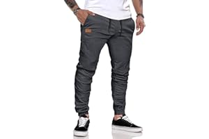 JMIERR Hose Herren Chino Cargo Hose Jogginghose Herren Baumwolle Sporthose Casual Freizeithose Elastische Taille mit Kordelzug Sweatpants Herren mit Taschen
