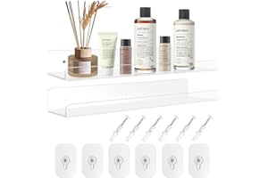 GEBRAZY Lot de 2 étagères murales, 30 x 10 x 4 cm, en acrylique, transparentes, sans perçage, pour chambre à coucher, chambre d'enfant, salon, salle de bain, cuisine, rangement et organisation (Transparent)