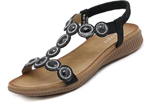 ZOEASHLEY Sandalen Damen Strass Flache Sandaletten Sommer Offene Zehe Zehentrenner Bohemian Flip Flops
