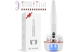 UWALK Ponceuse pour Ongles Professionnel Électrique Lime：Kit de Manucure Pédicure Électrique Portable Sans Fil 12 en 1 Avec Lampe UV - Rechargeable par USB -Faible Amplitude Pour Ongles en Acrylique et Gel