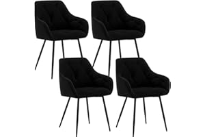 WOLTU Set of 4 Dining Chairs Kitchen Chairs Upholstered Living Room Chair with Backrest, Armrests, Metal Legs, Ergonomic Chair for Lounge, Office, Dressing Table, Velvet, Black