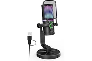 SINWE Gaming Microphone with Noise Cancellation & Gain Control - USB PC Mic for Streaming, Gaming, Podcasts, PC, PS4 - Includes Pop Filter, Shock Mount, Quick Mute & RGB Lighting