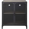 Walker Edison Industrial Metal Mesh 2 Door Storage Cabinet, Wood Alloy Steel, Grey Wash, 76.2 cm
