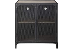 Walker Edison Industrial Metal Mesh 2 Door Storage Cabinet, Wood Alloy Steel, Grey Wash, 76.2 cm
