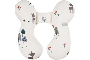 Blublu Park Baby Neck Pillow for Travel, Car Seat Pillow for Toddlers, Upgrade, Cotton,Baby Support Pillows for Stroller, Bouncer, Pushchair, Carseat Head and Neck Support, Breathable,Deer