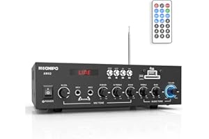 NEOHIPO AM02 300Watts Bluetooth 5.0 Class AB Stereo Audio Receiver Amplifier 2 Channel Power Amp for Home Theater Studio Speakers System with 6 Modes Wireless/RCA/USB/SD Card/Karaoke/FM Radio