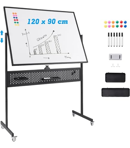 GOPLUS Tableau Blanc Mobile 65x100cm Magnétique Réglable - Chevalet Roulant Avec Accessoires