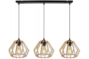 LIGHT HOME LH Light-Home Timber Lampadario a Sospensione - Lampadario Industriale per Soggiorno Camera da Letto e Cucina - Lampade a Sospensione in Metallo e Legno con Paralume Moderno - Longitudinale