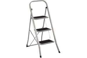KS-DIREKT Trittleiter Anti-Rutsch Stufen mit rutschfesten Gummimatte bis 150 kg Leiter HAUSHALTSLEITER Klapptritt (3 Stufen)