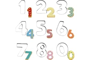 CTCEHL Formina per biscotti numero,Tagliabiscotti 0-9 numeri,Set di formine per biscotti a forma di numero,Tagliabiscotti a forma di numero,Per biscotti,Cottura al forno,Decorazione di torte,Fondente