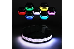 RUXAN Obroża świetlna dla psa, 7 zmieniających się kolorów, migająca lampa LED z obrożą dla psa USB do ładowania, regulowana obroża dla zwierząt domowych dla małych średnich dużych psów
