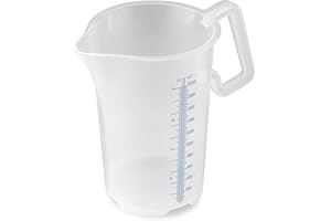 Thermohauser Vaso medidor con mango cerrado, 2000 ml, plástico PP, escala azul en litros y mililitros, transparente