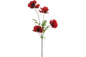 LOTUS IMPORTS Wild Meadow Poppy Spray Silk Flower Stem with 4 Heads Quality Artificial Flowers In Red