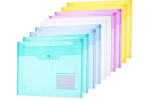 M&K Direct Plastic Wallets A4 - Pack of 10 Waterproof Plastic Folders, 13 x 9.2 inch - Assorted Colours with Label Pocket and Snap Button - for Home, Office, School and Travel.
