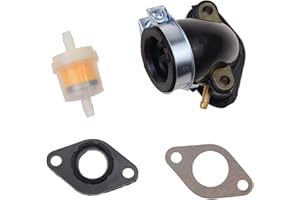 GOOFIT Colector de admisión de carburador de 18 mm Tubo doblado de 90 grados Junta de filtro de combustible Reemplazo para ciclomotor de 4 tiempos GY6 49cc 50cc Motor Taotao ATV Scooter