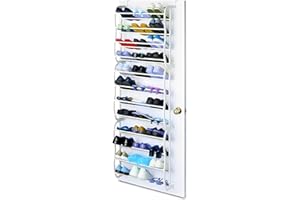 Y HOMEWARE Yorkshire Homeware 12 Tier 36 Pair Over the Door Hanging Hook Shoe Rack Adjustable Shelf Organiser Holder Storage Stand Space Saving White