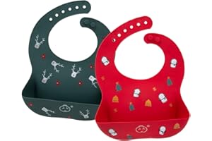 Little Dimsum Bavaglini in silicone per neonati Bavaglini impermeabili morbidi e facilmente regolabili e pulibili perfetti per neonati e bambini piccoli （Pupazzo di neve e alci）