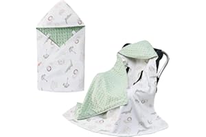 LAT LEE AND TOWN LAT Baby Car Seat Blankets, Universal Swaddling Blanket,Boy Girl Hooded Cosy Toes,Double Layer Cotton Warm Baby Blanket Wrap for Car Seat, Pushchair, Pram, Buggy, 90 x 90 cm (Zoo)