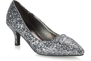 ESSEX GLAM Womens Glitter Pointed Shoes Ladies Slip On Low Heel Party Courts Pumps Size 3-8