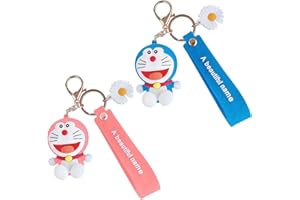 FANSEZQ Llaveros, llaveros de coche, llaveros creativos, llaveros de dibujos animados, Colgante de llave con colgante de gato creativo Jingle, llaveros de pareja, adecuado para niños y niñas (azul/rosa)