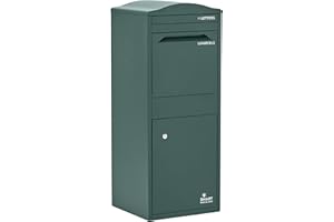 SMART PARCEL BOX Large Parcel Box Outdoor, Weatherproof Green Delivery Box Curved Top, Secure Front Access, Durable Galvanised Steel, Lockable For Post, Multiple Letters & Package Drop, Free Standing
