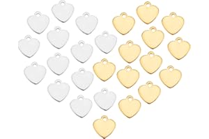 DICOSMETIC 200 Pieza 2 Colores Inoxidable Corazón Estampado Etiqueta En Blanco Dorado Forma de Corazón Dijes Antialérgicos con Caja de Almacenamiento para el Día de San Valentín Joyería Artesanía