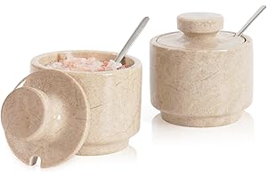 MARBLOUS KRAFTS Contenitore per sale in marmo Verona, 7,6 cm, ideale come regalo di Natale, set di 2 contenitori per caffè, bancone da cucina, barattoli per caramelle con coperchi e cucchiai, per