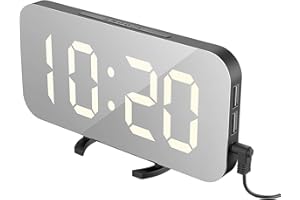 EXTSUD Réveil Numérique LED Miroir Horlogue Digital Luminosité Réglable pour Maison, Bureau, l’Hôtel, Smart Mobile Power, avec 2 Ports USB pour Charger Téléphones