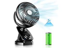 AIDSCI Oscilación Mini Ventilador Clip 2 en 1 - 5000 mAh Recargable USB Portátil Potente de Velocidad Continua - Pequeño Silencioso Para Sobremesa y Camper
