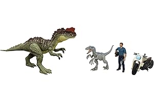 Jurassic World Le Monde d’après Coffret 3 Figurines avec Owen Grady, Dinosaures Yangchuanosaurus et Blue, avec code ADN scannable, Jouet Enfant, Dès 4 ans, HLP79