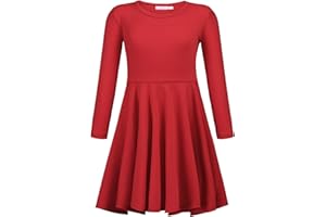 trudge Vestido sin Mangas de Verano para niñas Una línea de Manga Corta/Manga Larga Algodón Color sólido Camiseta Princesa Vestidos básicos Vestido de Patinador Fattern Edad 2-13