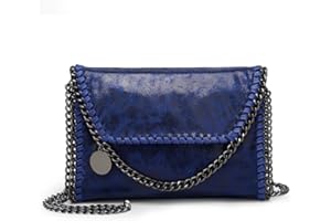 Valleycomfy Damska torebka, kopertówki, elegancka torba na ramię, metaliczny łańcuszek, pasek ze skóry PU, torebka crossowa, niebieski NOWY, m