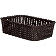 Kuber Industries Multipurposes Small M 15 Plastic Rectangular Basket/Organizer|Side Handles & Wovan Design|Size 20 X 14 X 6|Pack Of 1 (Brown) - 46Km0110