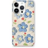 Multitronic iPhone 16 Pro ile Uyumlu Mavi Yağlı Boya &Ccedil;i&ccedil;ek Desenli Şeffaf Telefon Kılıfı