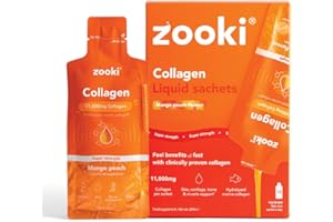 Zooki 11,000mg Super Strength Marine Collagen Liquid Sachets | Hydrolysed Peptides | Ultimate Skin, Hair, Nails, Joints, Bones & Muscles Support (Mango Peach Flavour, 14 Servings)