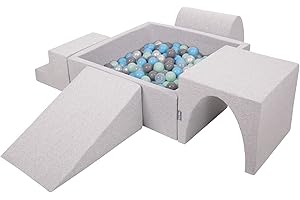 KiddyMoon Parque Infantil De Espuma con Cuadrada Piscina De Bolas (300 Bolas) para Niños, Gris Claro:Perla/Gris/Transparente/Azul Clr/Menta