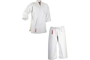 Ju-Sports Karate Anzug Master weiß 16 oz. I Schwerer Karateanzug im kurzem Kata-Schnitt I Kimono mit traditioneller Hosenschnürung I Ärmelenden absteppt für lauten Soundeffekt I 100% Baumwolle