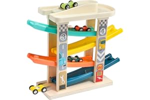 TOP BRIGHT Circuito de Carreras con Coches de Juguete para Bebés y Niños pequeños de 1 y 2 años - Pista de Rampas con 4 Mini Coches - Madera